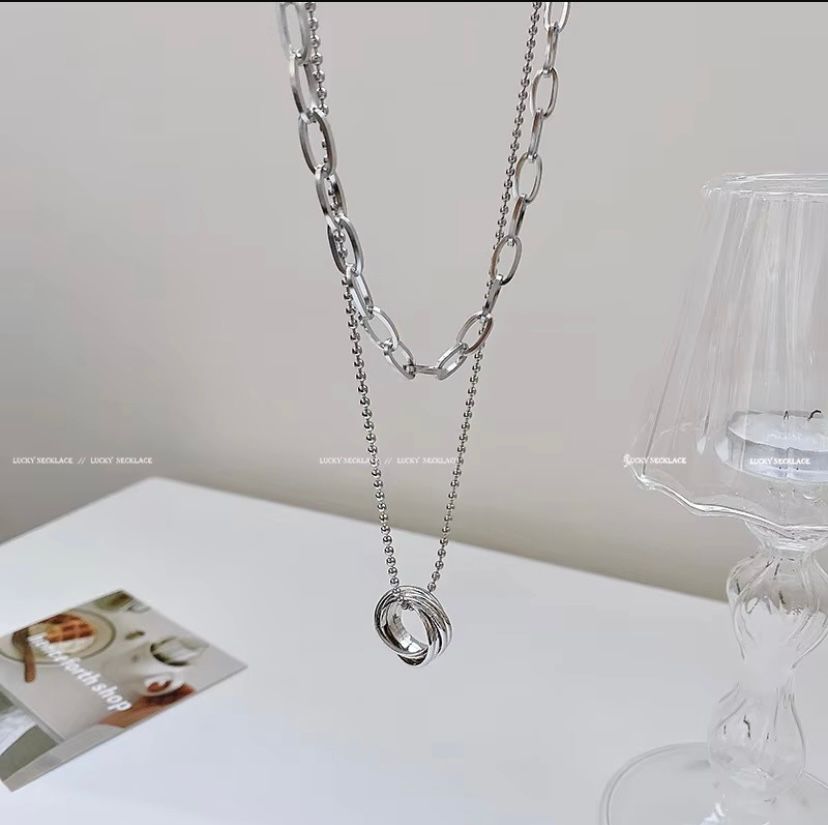 unisex double layer silver chain necklace