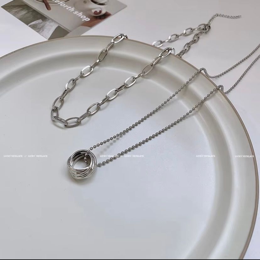 unisex double layer silver chain necklace